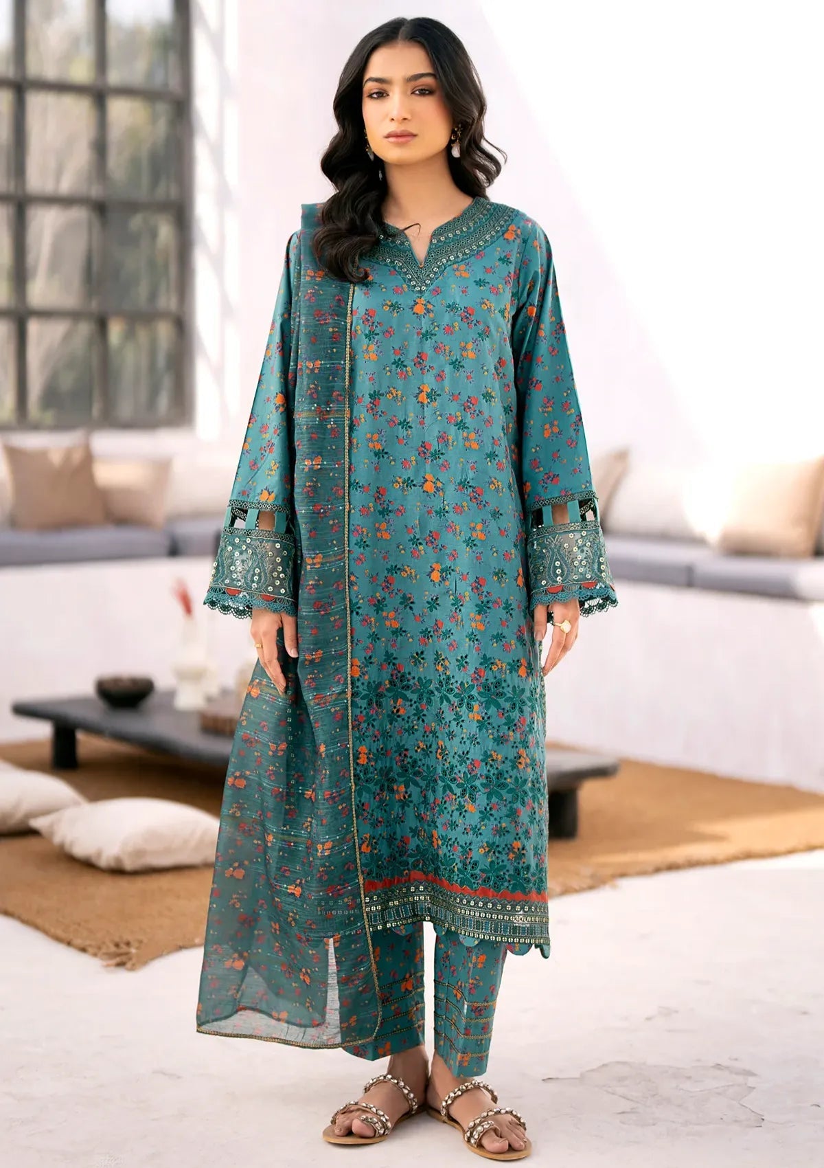Xenia Aqua Bloom 3 Piece Lawn Dress - Image 4