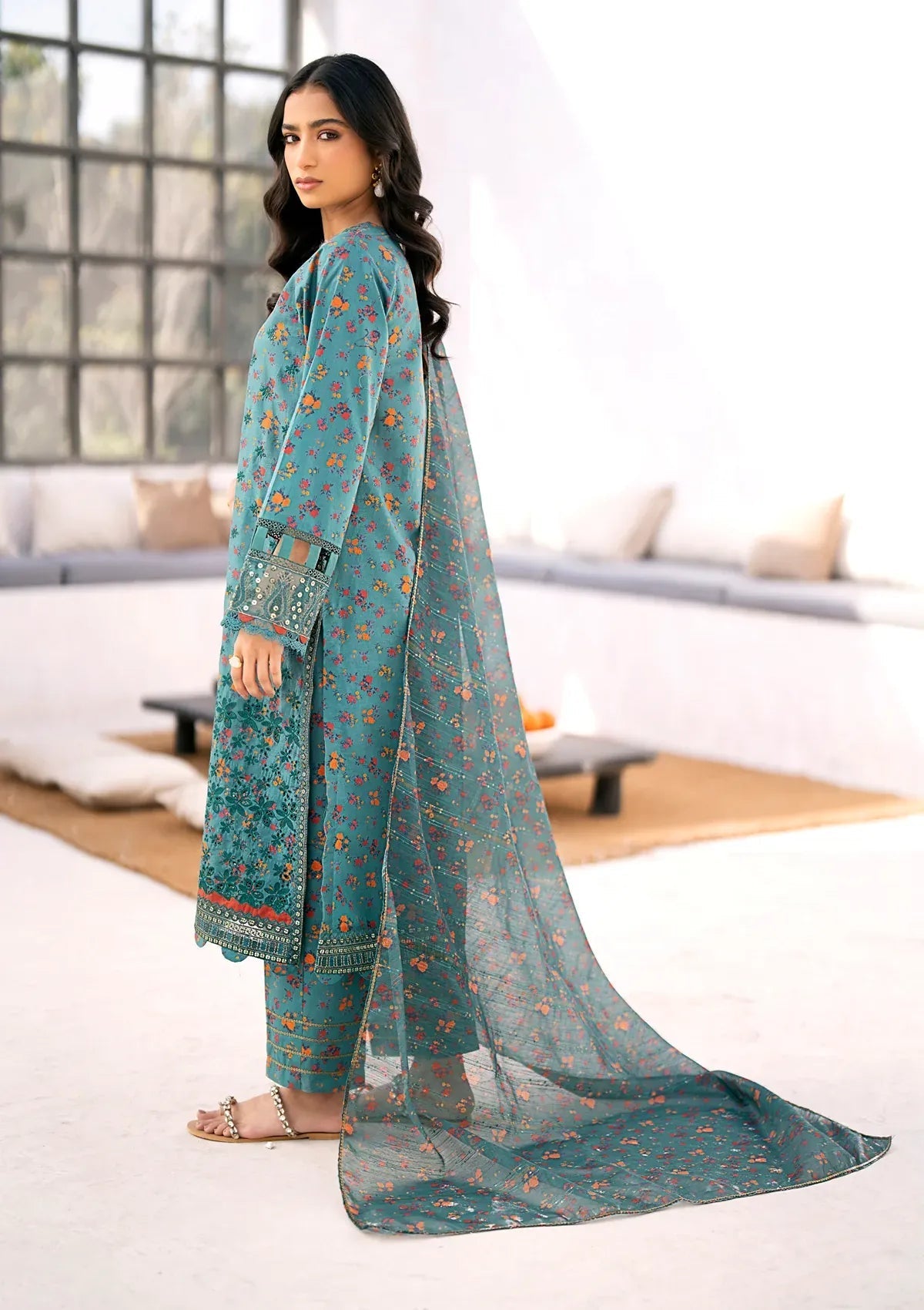 Xenia Aqua Bloom 3 Piece Lawn Dress - Image 3